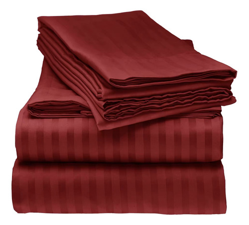 Sabanas Premium Dobby Cama 1 1/2 Plaza Extra Suave Bordó Liso Dobby Rayas