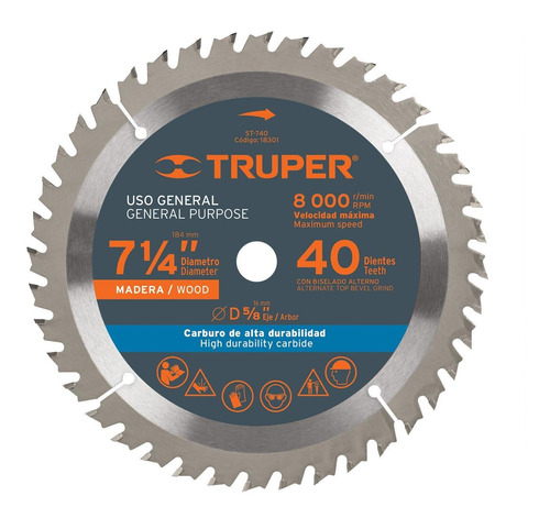 Sierra Circular Para Madera 7-1/4 40 Dientes Centro 5/8