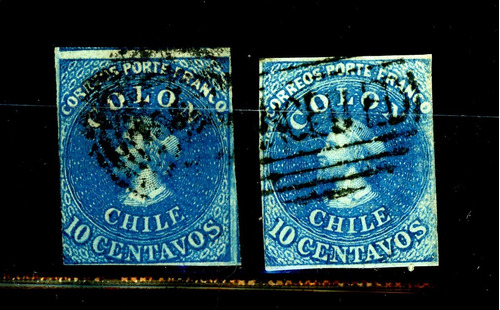 Sellos Postales De Chile. Primera Emisión, N° 6, Año 1854.