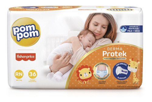 Imagem 2 de 9 de Kit Pom Pom Fraldas Derma Rn 288u + Brinde Babador Fisher