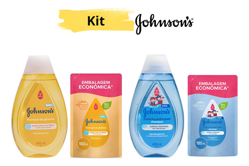 Kit 2 Shampoo Johnson's Baby 400ml E 2 Refil 180ml