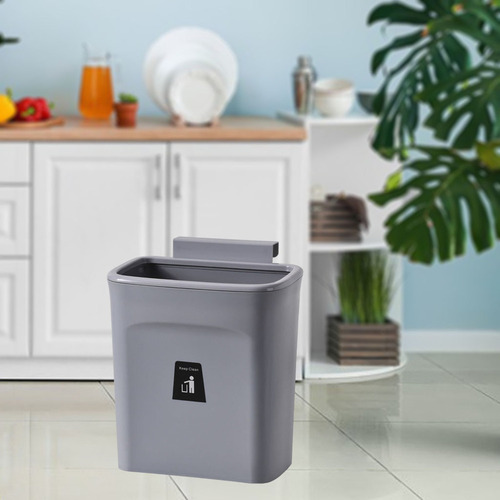 Bote De Basura Con Tapa Para Colgar Material Plástico Gris