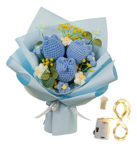 Ramo De Flores De Tulipanes De Ganchillo Completado, Azul
