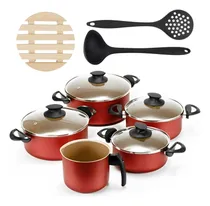 Comprar Jogo De Panelas 05 Pçs + 05 Descansos + Concha E Escumadeira
