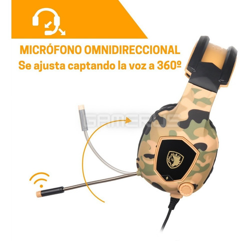 Imagen 4 de 5 de Auriculares Gamer Sades Sa818 Camuflados Micrófono Full