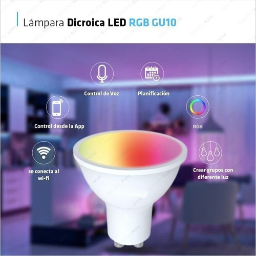 Lampara Smart Led Wifi Luz Inteligente Dicroica Pack 4 Rgb