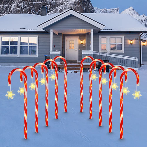 Luces Solares De Bastn De Caramelo De Navidad, Paquete De 10