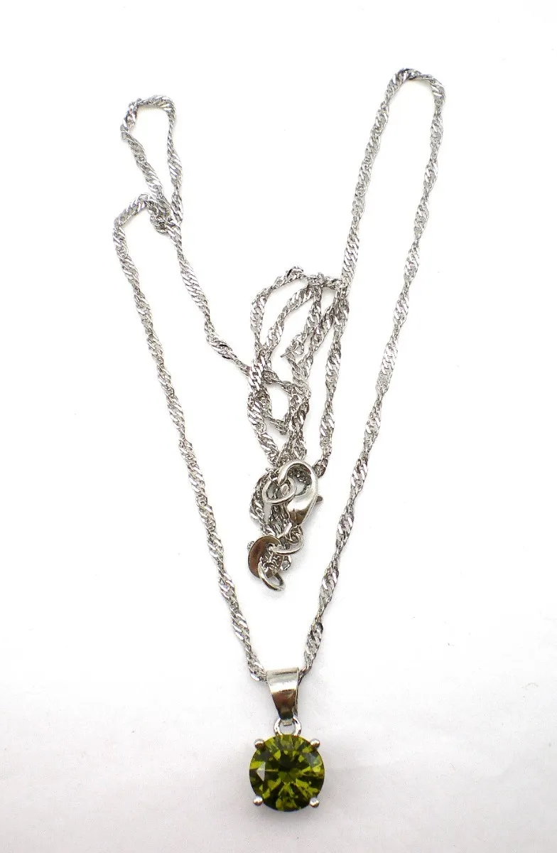 Cadena Y Dije De Plata 925 Y Cristal Verde