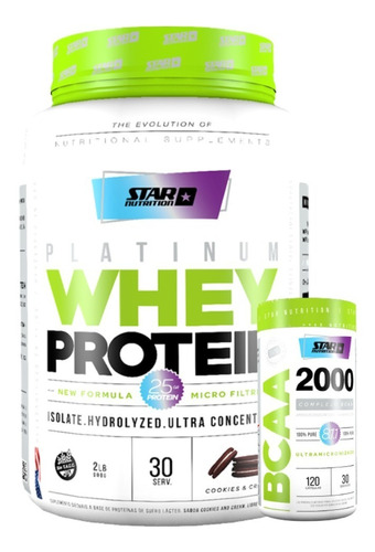 Proteína Whey Protein 2lbs + Bcaa 2000 Combo Strar Nutrition