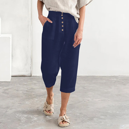 Cuna Cómoda Casual Con Bolsillo, De Lino Liso, Color Capris