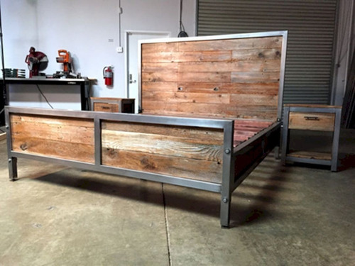 Cama Estilo Industrial Madera Y Hierro