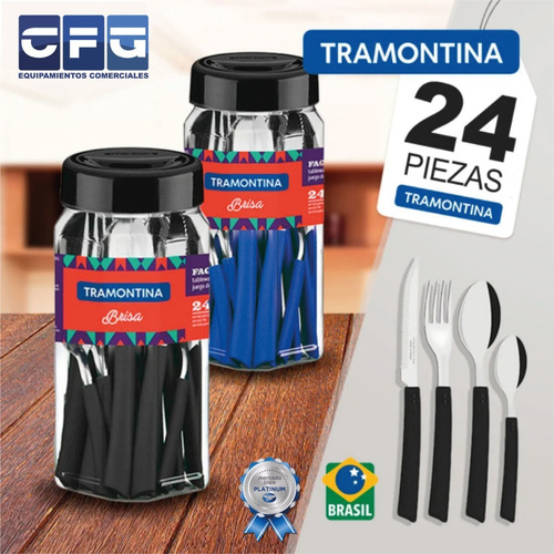 Set Juego Cubiertos Brisa Tramontina Acero Inox 24pz F Negro