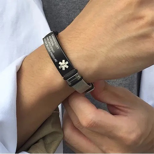Imagen 4 de 7 de Pulsera Alerta Médica Grabado Láser Personalizado M1106a