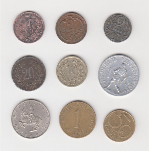 Colección 9 Monedas Austria 1881 A 1973 Diferentes (c85)