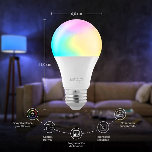 Imagen 2 de 8 de Ampolleta Led Inteligente Wifi Rgb Nexxt E27 - Revogames