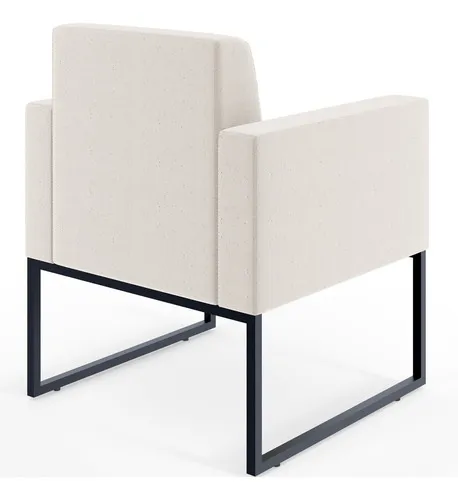 Sillón decorativo de recepción con base fija, diseño Helô, lino crudo, tela lisa, kit 2