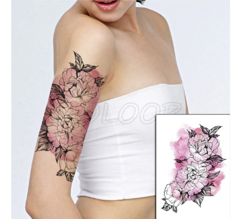 Imagem 2 de 5 de Tattoo Fake Flor Tatuagem Temporária Grande 18 X 13 Cm