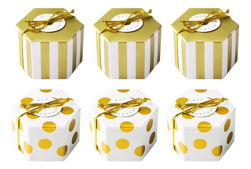 50 Cajas De Dulces Mini Cajas De Regalo Hexagonales Rayas/pu