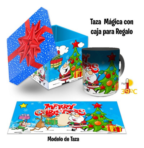 Taza Magica Y Estuche Madera, Santa Claus Navidad, Con Envio