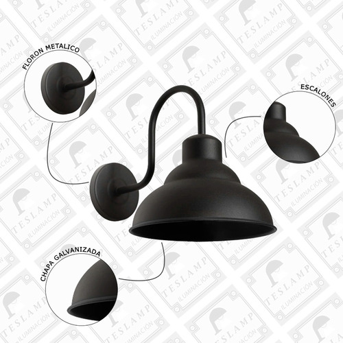 Imagen 3 de 10 de Pack X2 Lampara Aplique Pared Galponero Vintage Apto Led