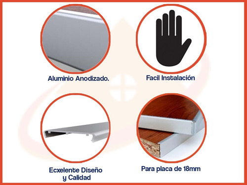 Imagen 3 de 10 de Tapacanto Grupo Euro Compacto Aluminio 18 Mm Cocina Cajon