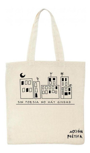 Bolsa Tote Acción Poética Sin Poesía No Hay Ciudad Od77009 Color Beige Diseño de la tela Liso