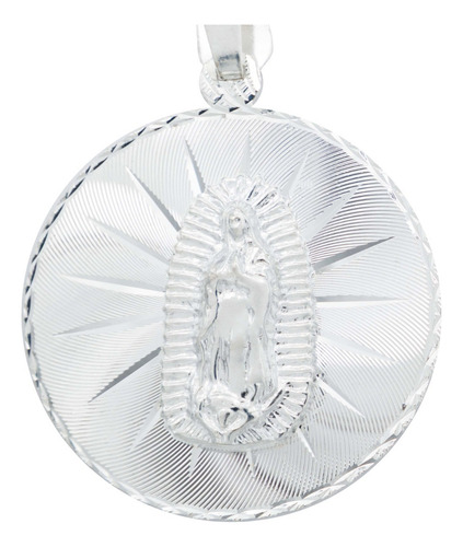 Medalla Grande Virgen De Guadalupe Diamantada Plata 925 Color Plateado