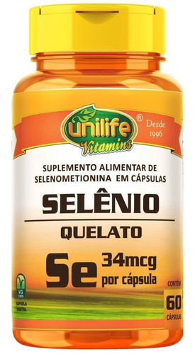 Selenio quelatado Unilife 60 cápsulas sabor natural