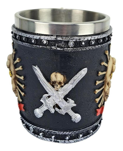Caneca Divertida Inox Chopp 3d Resina Caveira Alça De Osso