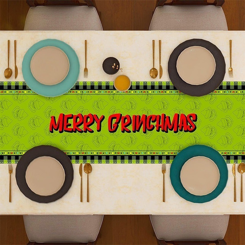 Camino De Mesa Navideño Con Decoración Grinch, 4 Unidades