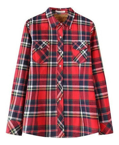 Chaqueta Polar Con Estampado De Cuadros Abrigo Grueso Mujer