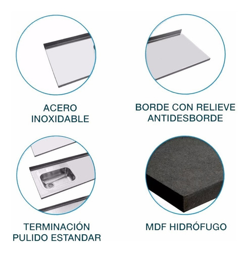 Mesada Johnson Acero 120 Bacha Simple + Secaplatos + Tabla Plateado