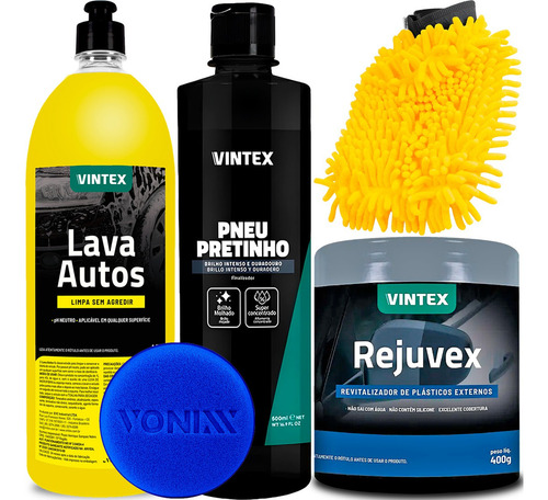 Kit Limpeza Automotiva Lava Autos Rejuvex Pretinho Luva