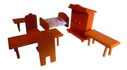 Juego Muebles Dormitorio Miniatura Madera Casa Muñecas Mini