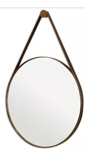 Espelho Redondo Adnet 70cm Moldura E Alça Couro Café