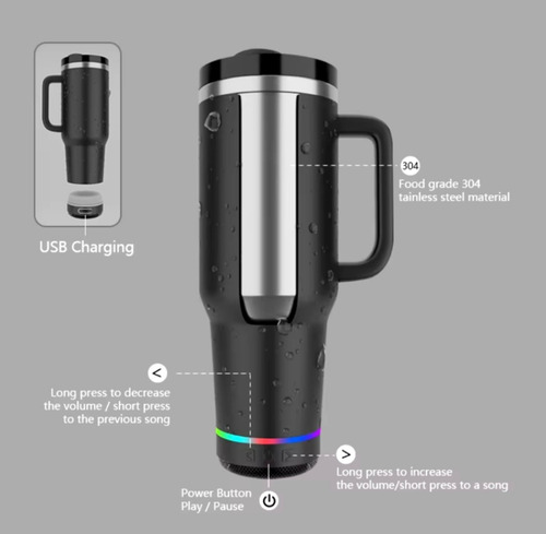 Termo 40oz Térmico C/ Bocina Acero Inoxidable 1200ml Moda Negro