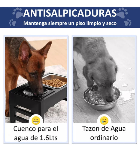 Comedero-bebedero Lento Ajustable Para Perro Cuenco Doble L