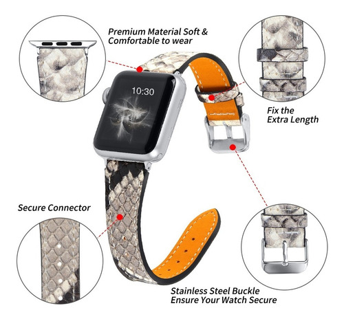 Imagen 5 de 5 de Malla Cuero Genuino Apple Watch Reptil