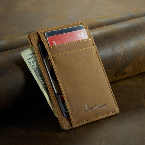 Travelambo Slim Wallet Bolsillo Frontal Cuero Minimalista Bl