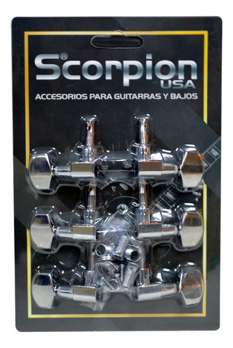 Set 6 Clavijeros Guitarra Acustica 3+3cromada Scorpion