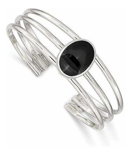 925 Plata Esterlina Negro Onyx Tres Joyería De La Pulsera St