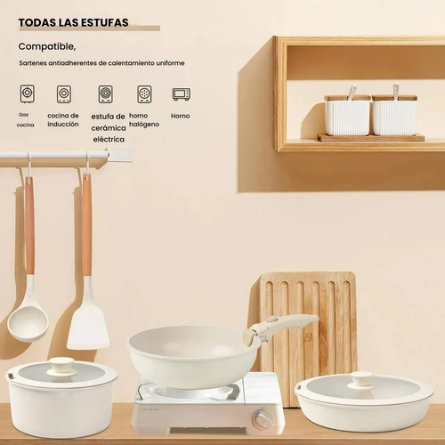 Juego De 22 Ollas Sartenes Antiadherentes Bateria De Cocina Color Beige
