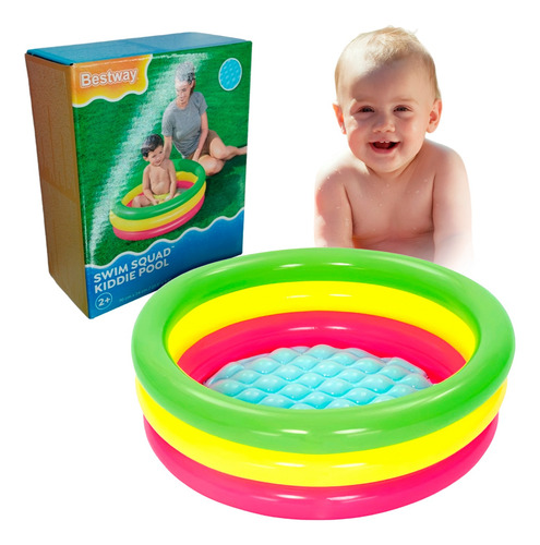 Alberca Inflable Para Bebé Arcoiris 3 Aros 70x24cm Bestway