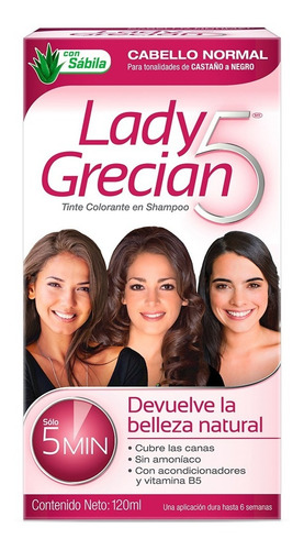 Tinte Lady Grecian Tinte colorante en shampoo para cabello normal tono castaño/negro x 120mL
