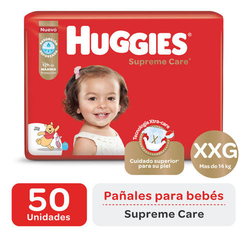 Pañales Huggies Supreme Care Cuidado Superior Xxg X 50 Uni