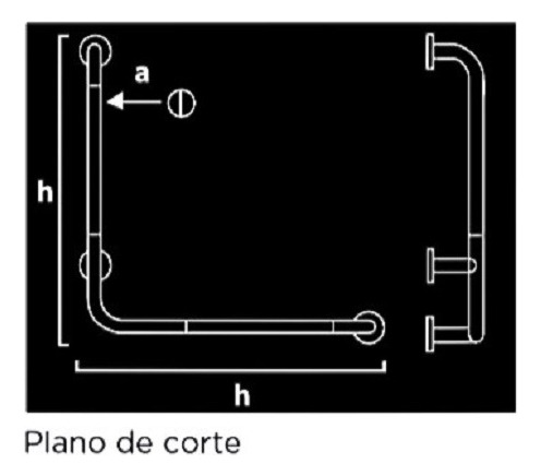 Asa 90° Safety Acero Inox+pvc Antidesliz. 900x900 Mm Asamet Izquierda