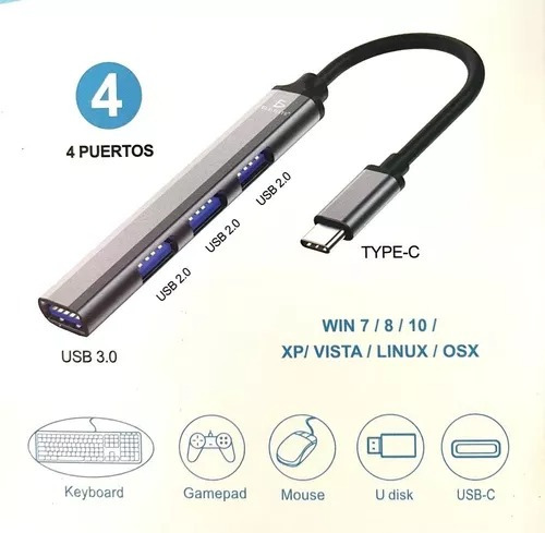 Adaptador Otg Hub Tipo C Hembra A Usb 3.0 Macho