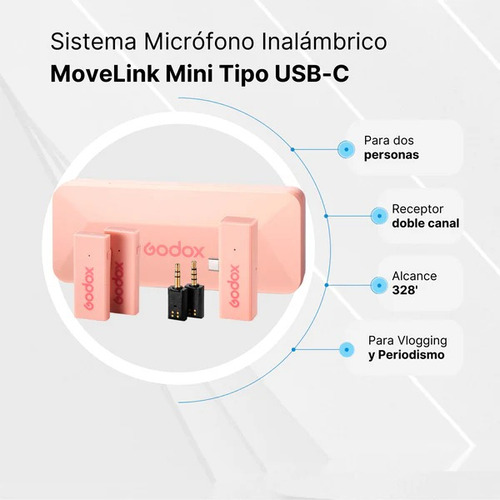 Micrófono Godox Movelink Mini Uc Inalámbrico Dual Tipo Usb-c Color Rosa