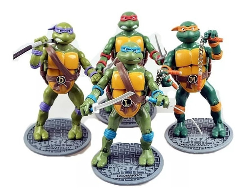 Tortugas Ninja Set X 4 Figuras --- Articuladas Con Base 
