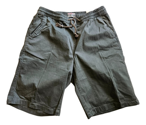 Bermuda Short De Gabardina Casual Playa Con Bolsas Y Jareta
